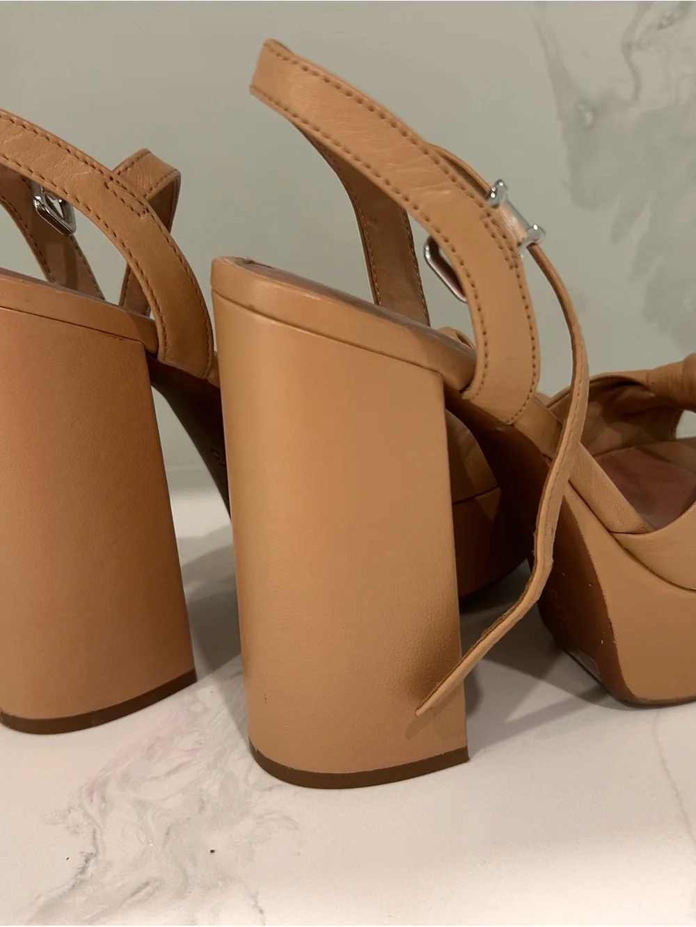 Gianni Bini Tan Knot-Front Platform Block Heel Sandals